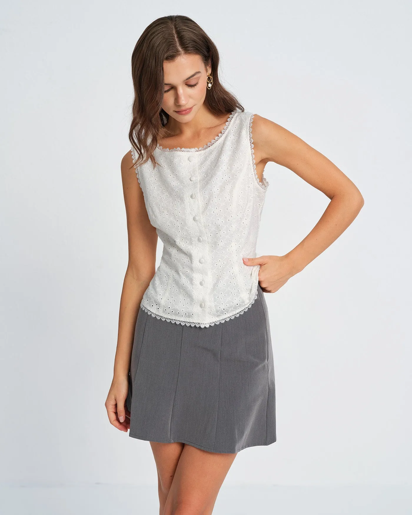 White Single Breasted Lace Vest sold by rihoas product image thumbnail 4