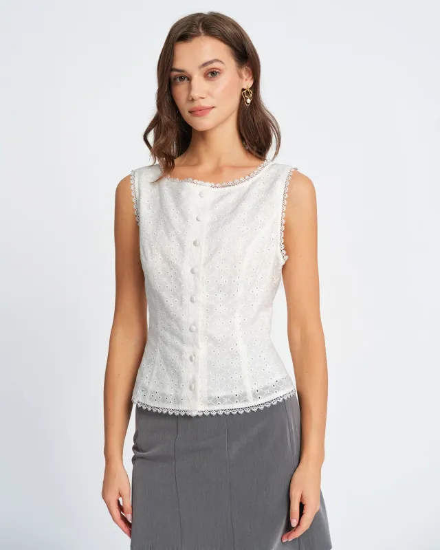 White Single Breasted Lace Vest sold by rihoas