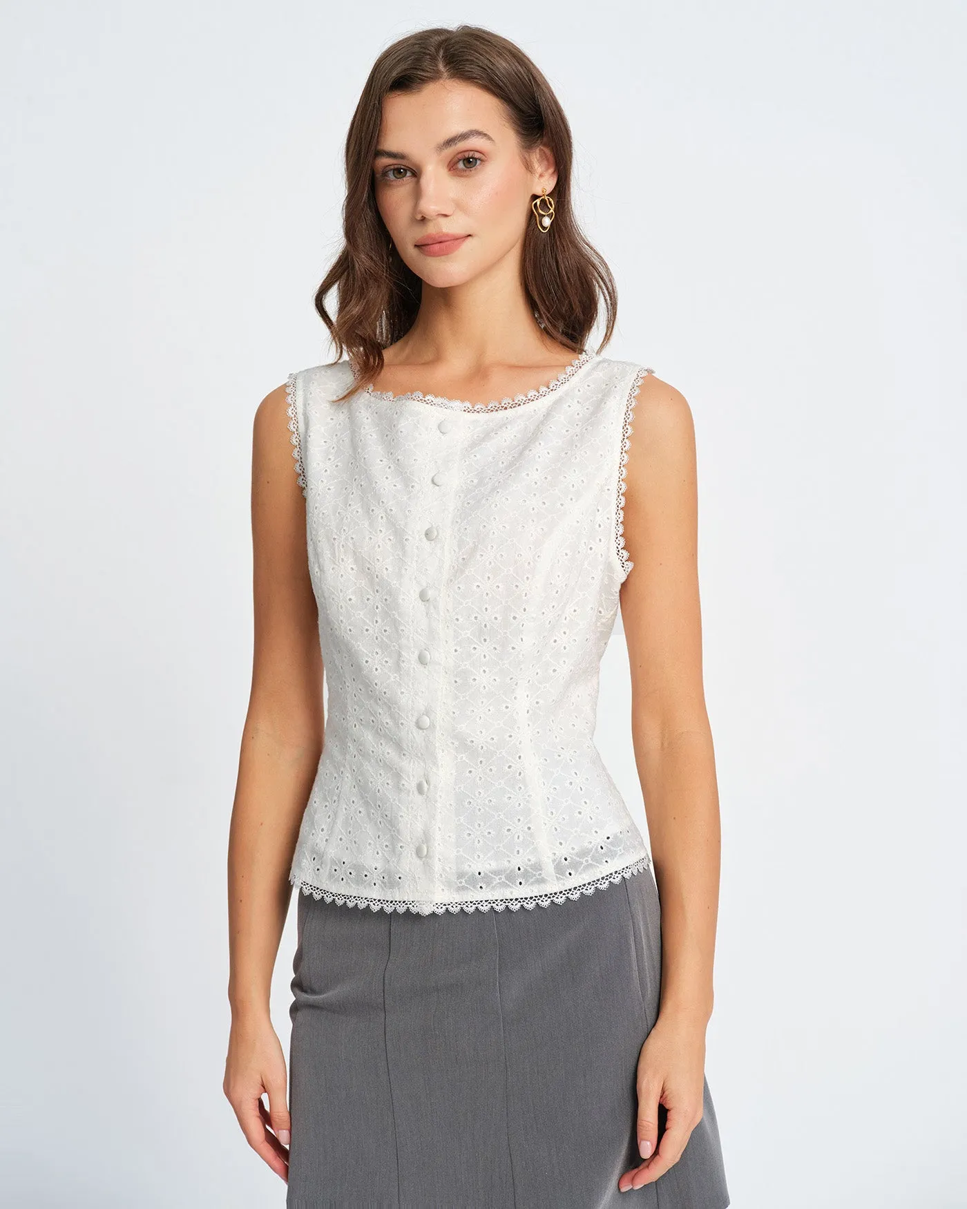 White Single Breasted Lace Vest sold by rihoas