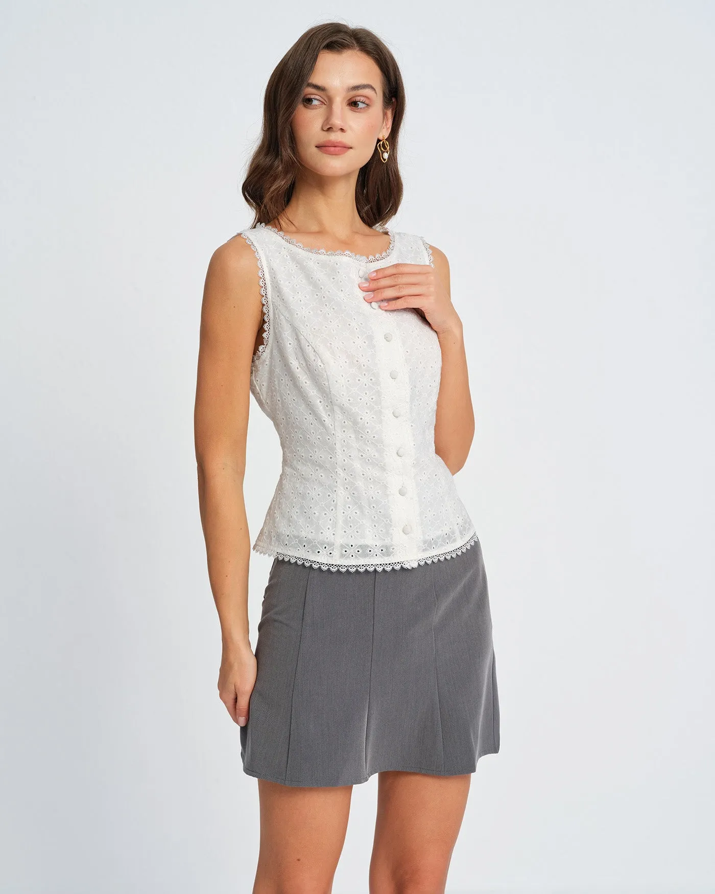White Single Breasted Lace Vest sold by rihoas product image thumbnail 3