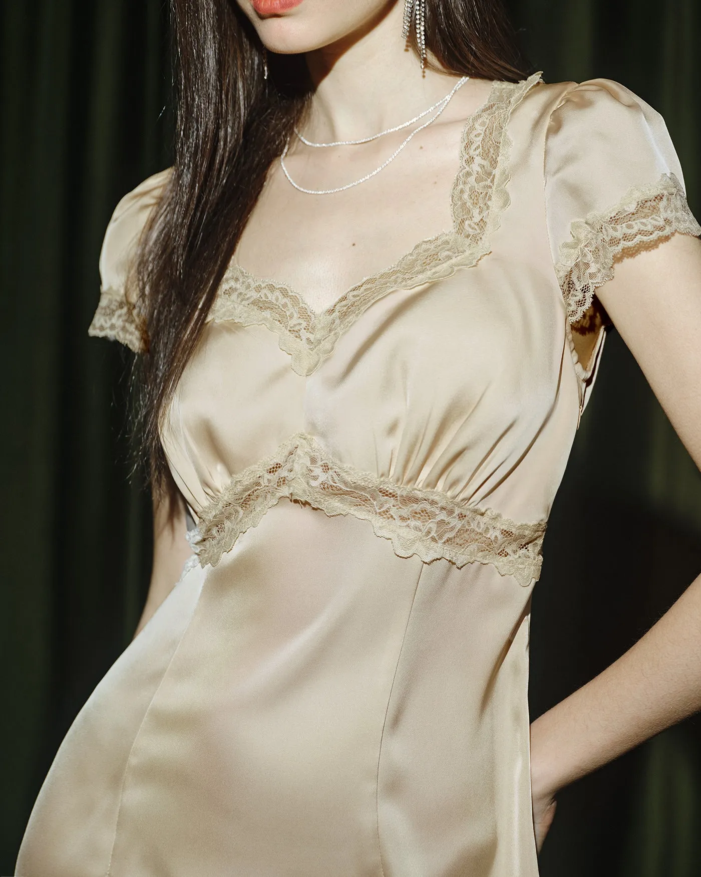 Apricot Square Neck Lace Mini Dress sold by rihoas product image thumbnail 2