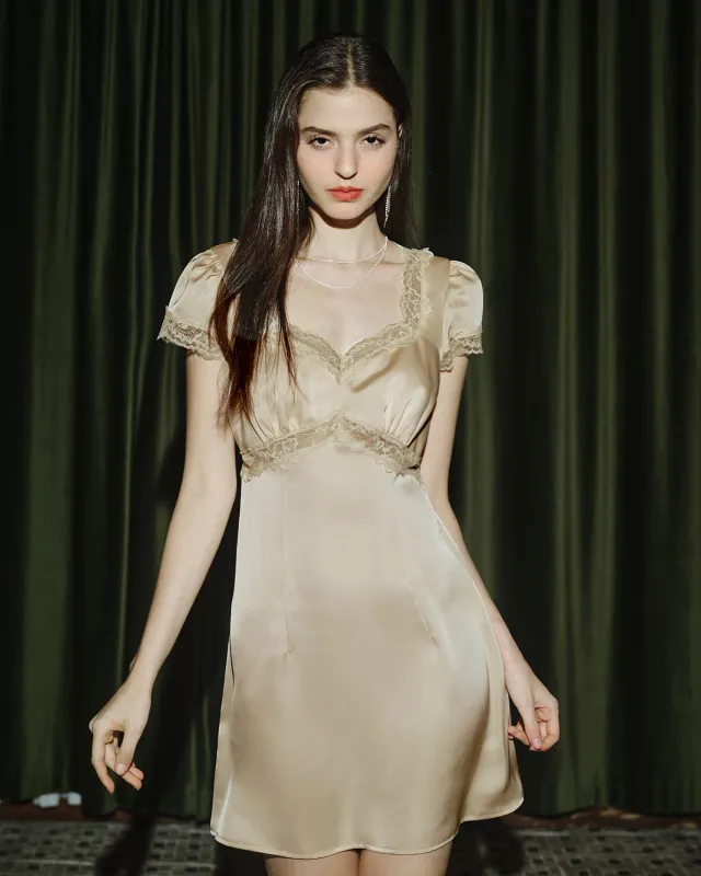 Apricot Square Neck Lace Mini Dress sold by rihoas