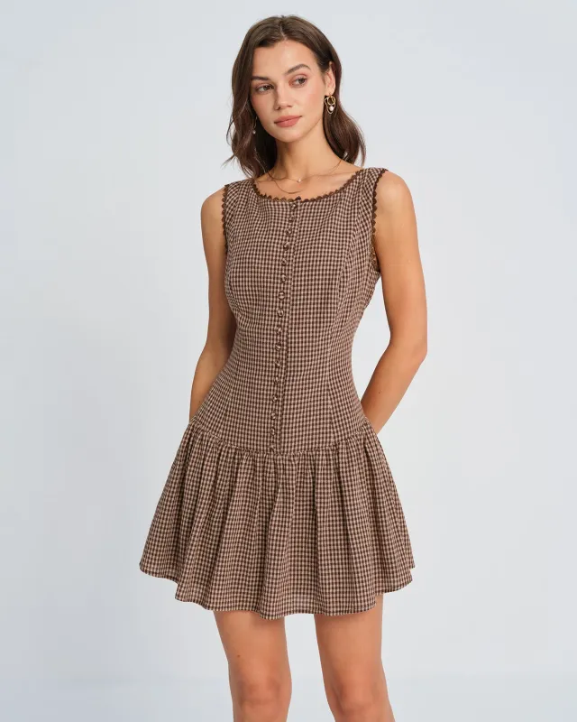 Brown Lace Plaid Mini Dress sold by rihoas