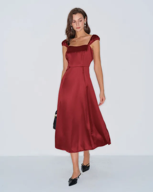 Red Sweetheart Neck Satin Midi Dress made by rihoas