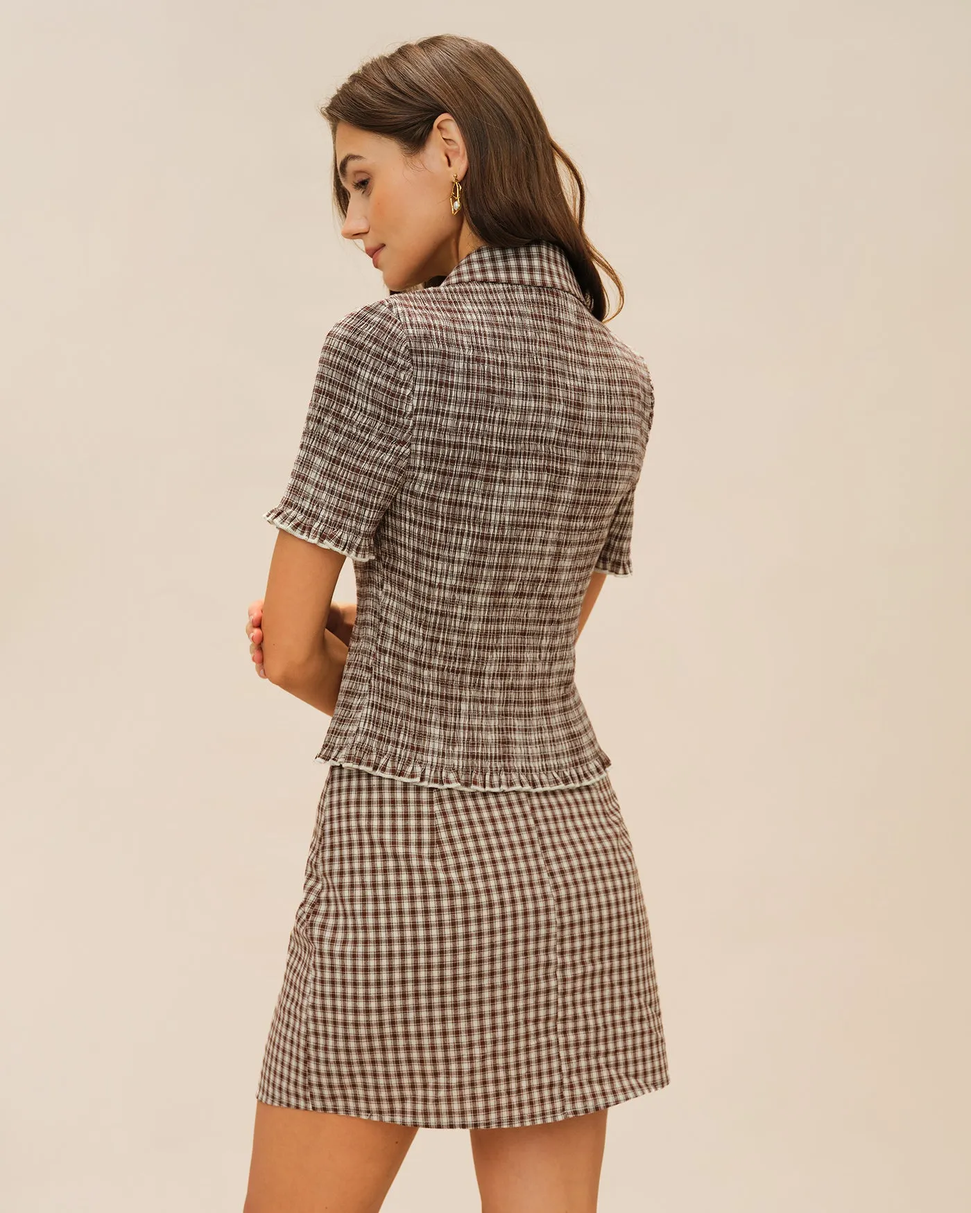 Brown Plaid A-Line Skirt sold by rihoas product image thumbnail 4