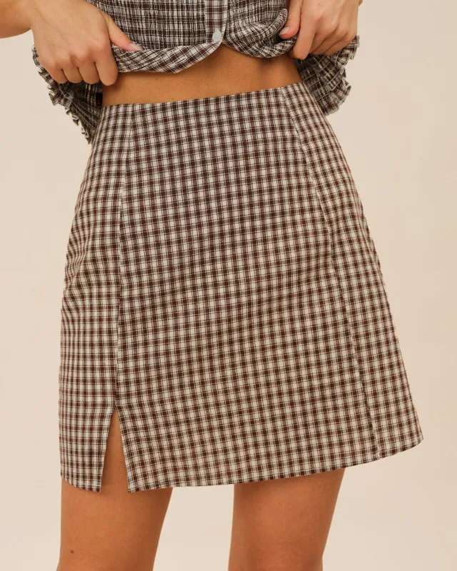 Brown Plaid A-Line Skirt sold by rihoas