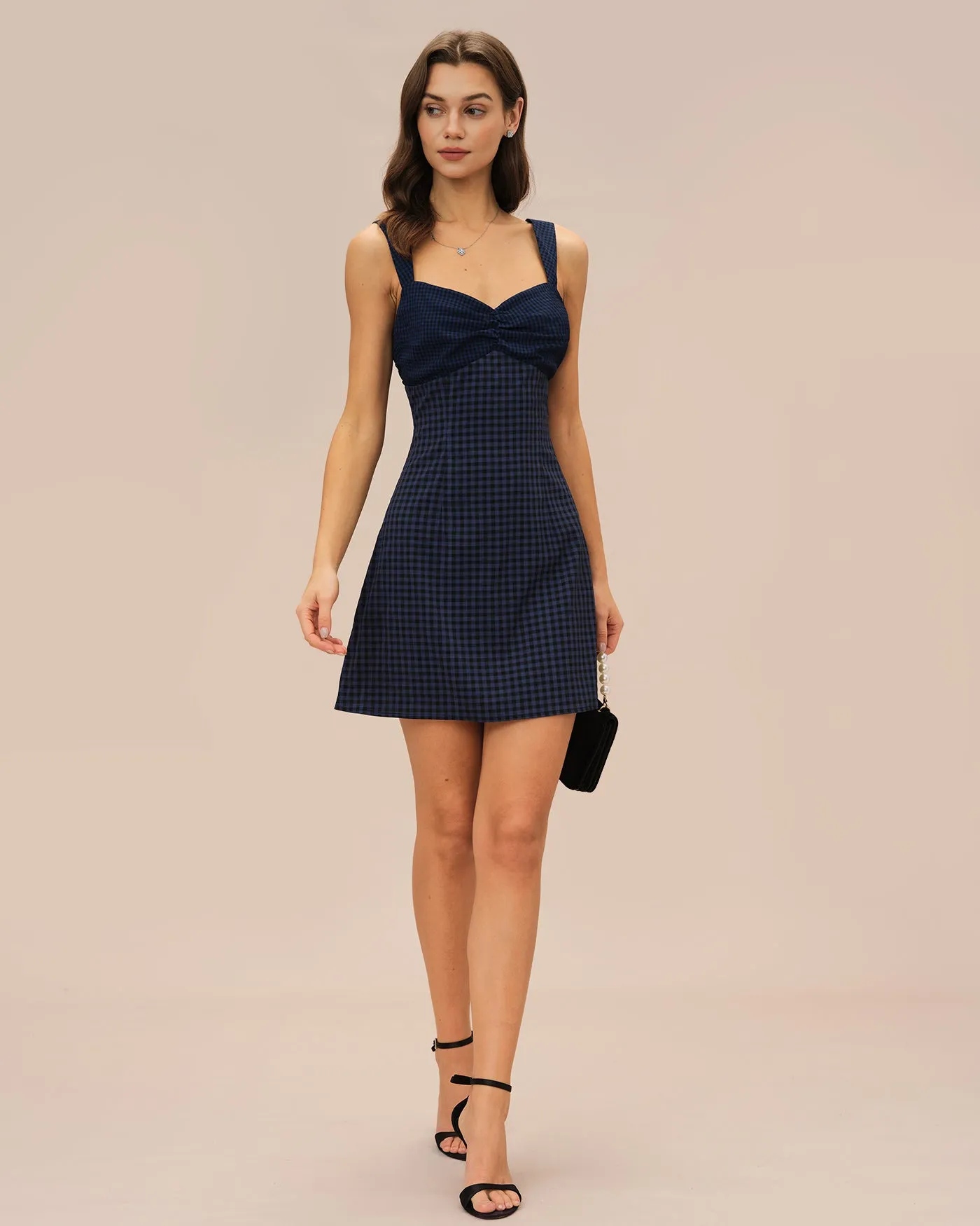 Blue Sweetheart Neck Plaid Mini Dress sold by rihoas product image thumbnail 5