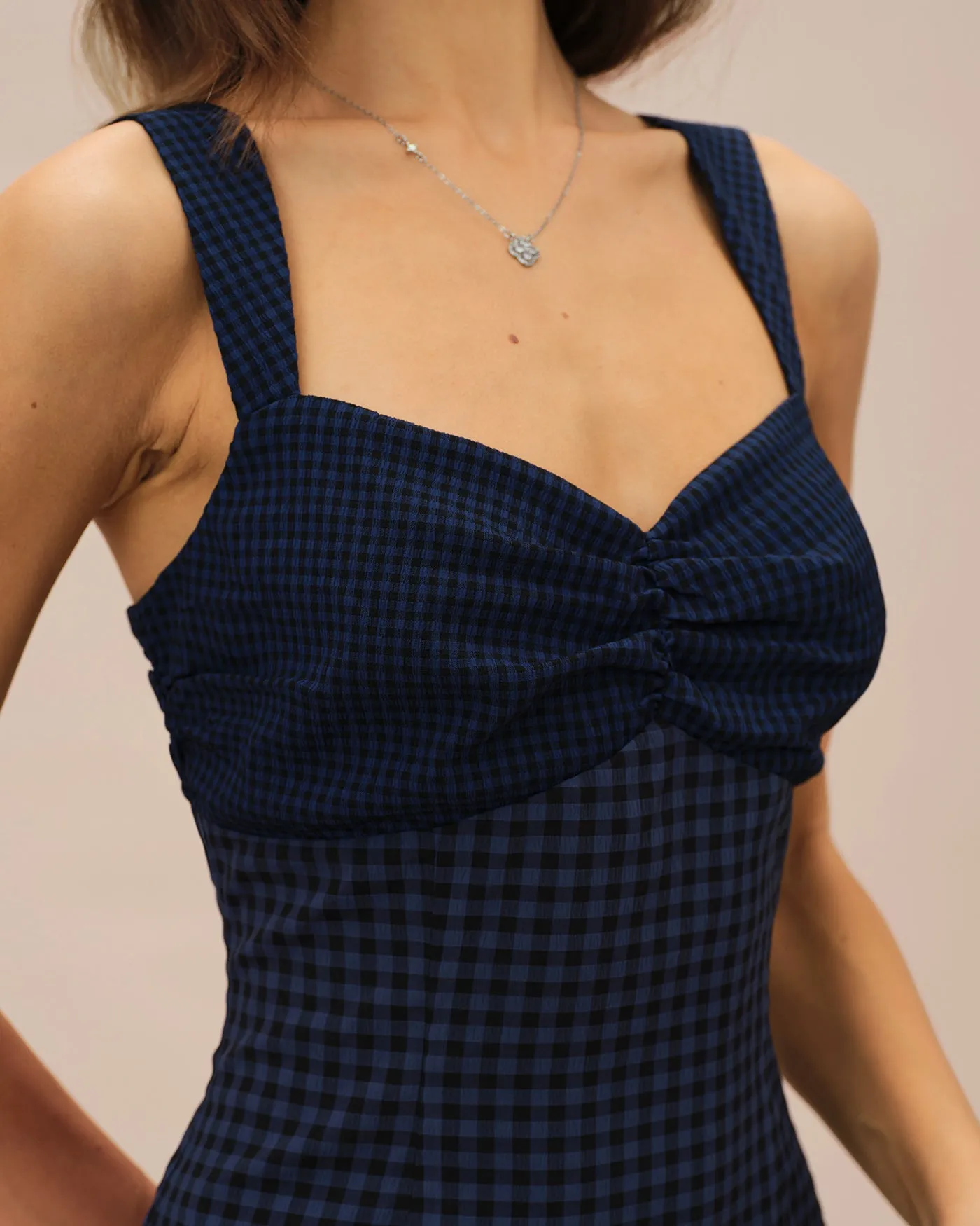 Blue Sweetheart Neck Plaid Mini Dress sold by rihoas product image thumbnail 2