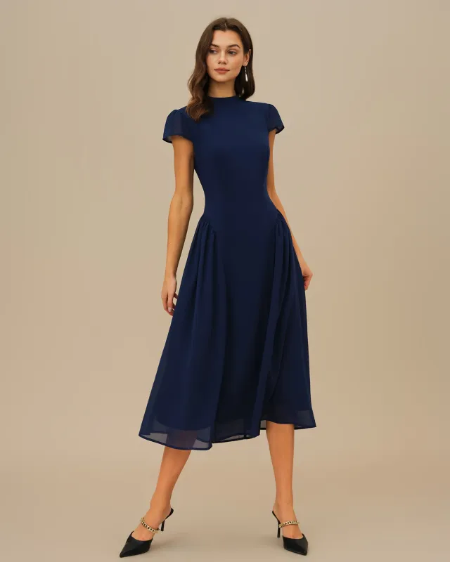 Blue Puffed Sleeve Midi Dress sold by rihoas