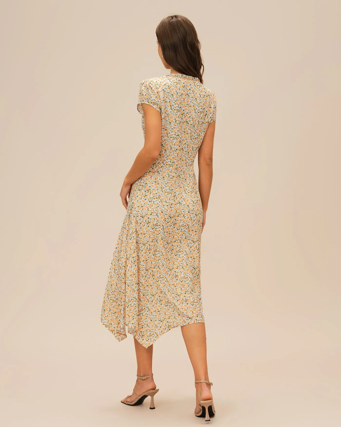 Yellow V Neck Floral Midi Dress sold by rihoas product image thumbnail 5