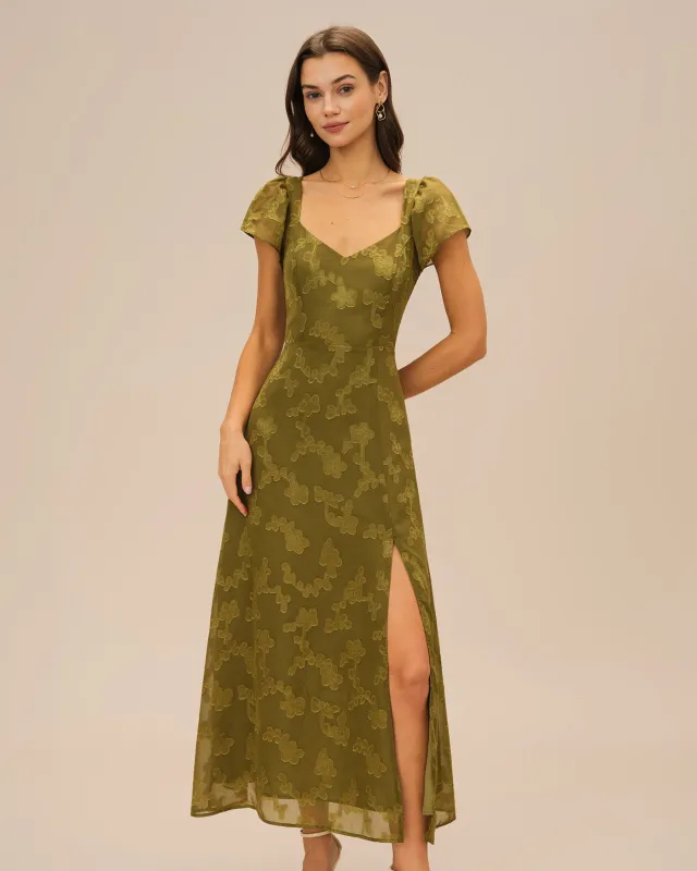 Green Sweetheart Neck Jacquard Maxi Dress sold by rihoas