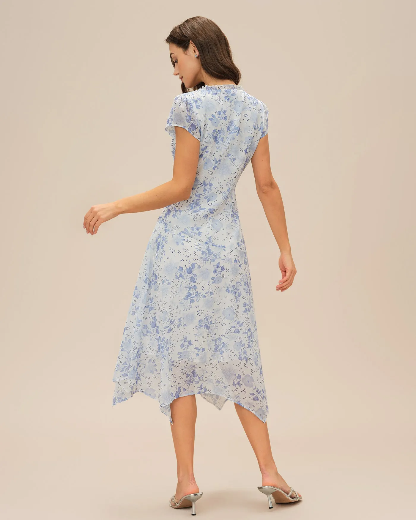 Blue V Neck Floral Midi Dress sold by rihoas product image thumbnail 5