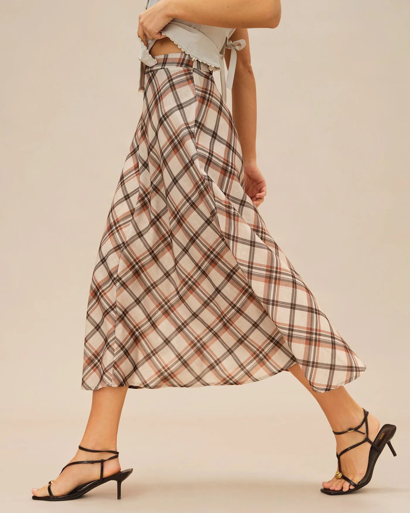 Apricot Plaid Midi Skirt sold by rihoas product image thumbnail 2