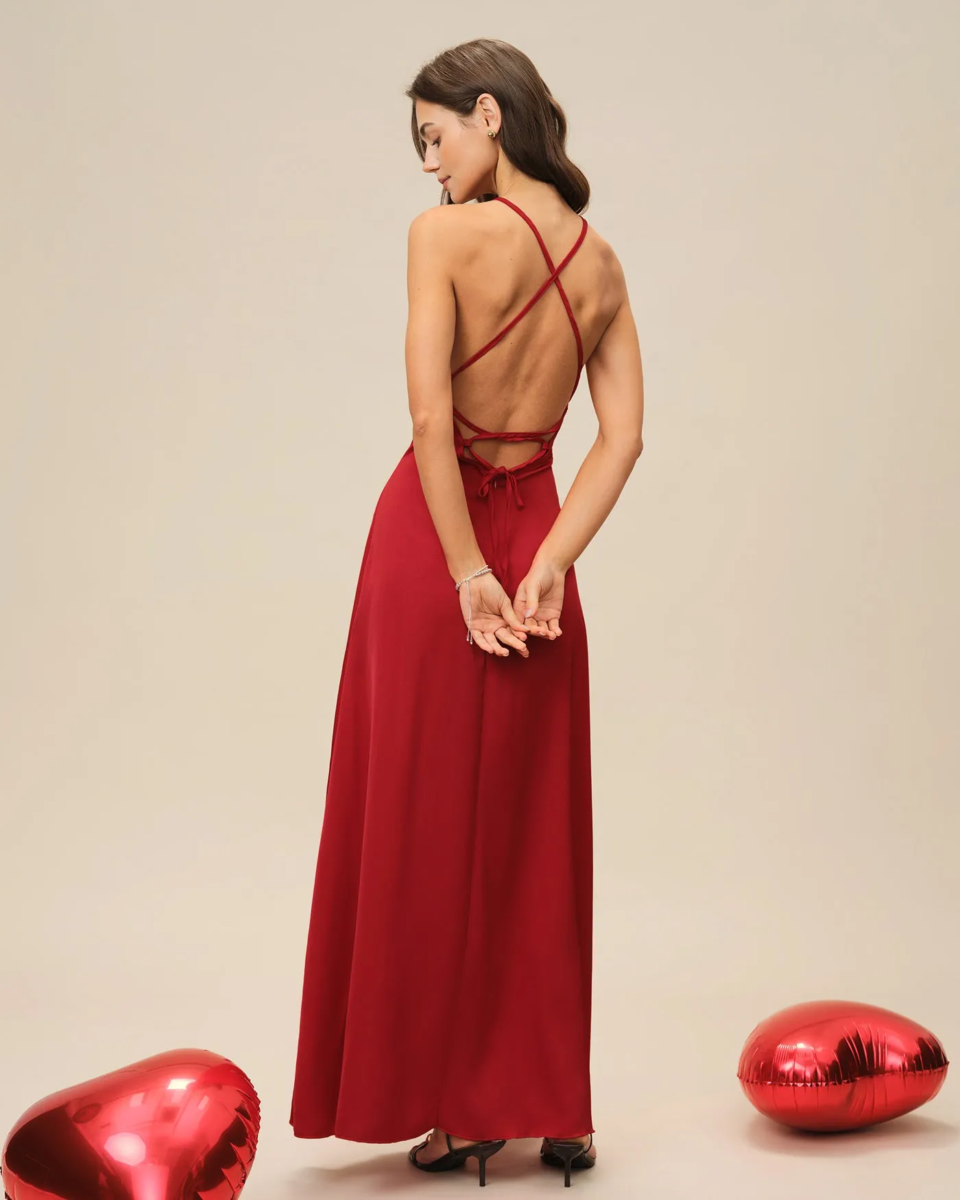 Red X Cross Slip Maxi Dress sold by rihoas product image thumbnail 3