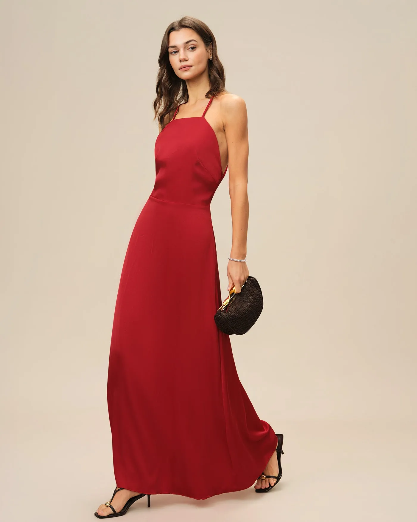Red X Cross Slip Maxi Dress sold by rihoas product image thumbnail 4