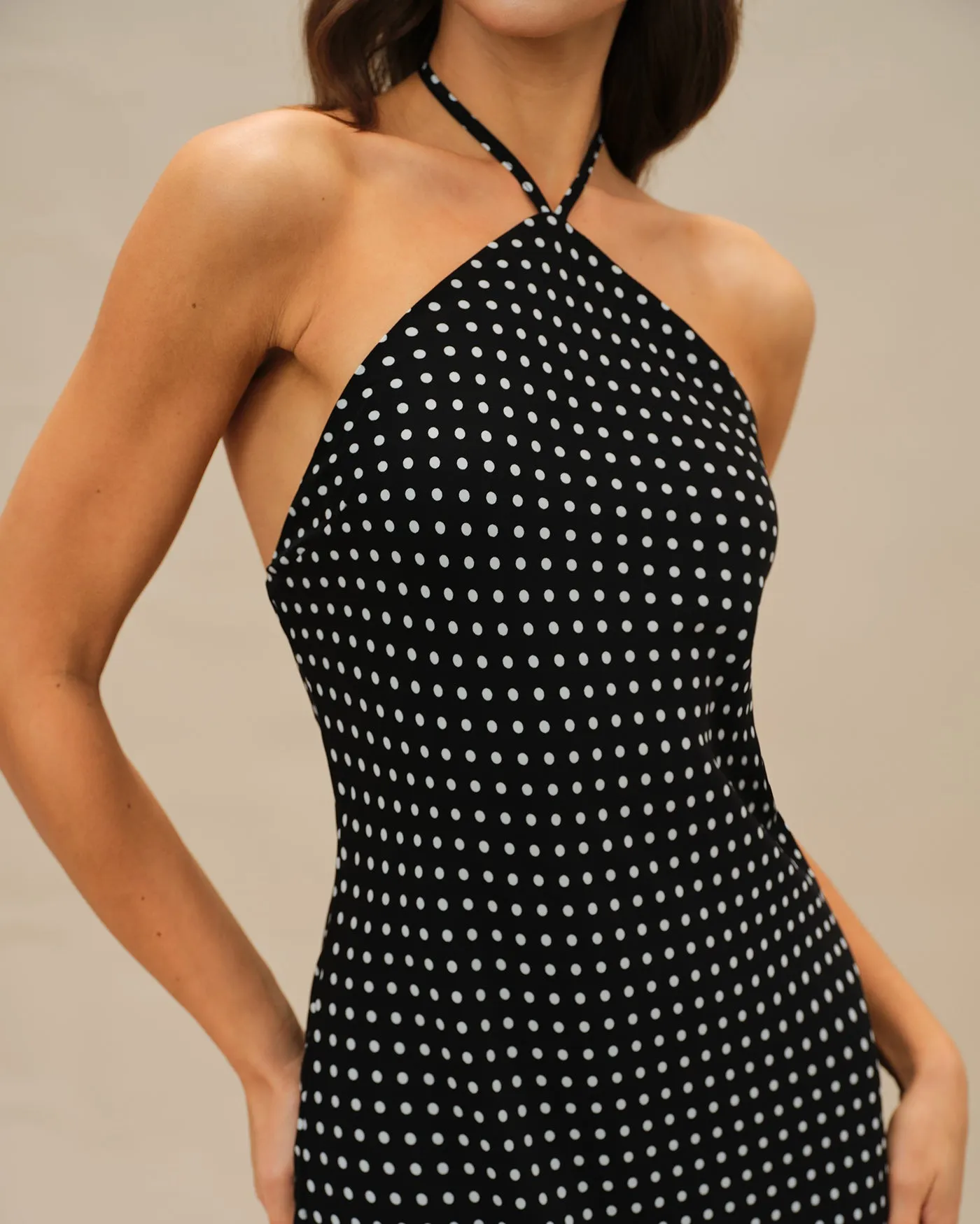 Black Polka Dot Halter Midi Dress sold by rihoas product image thumbnail 2