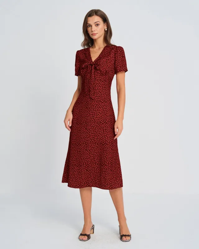 Red Floral Mermaid Midi Dress sold by rihoas