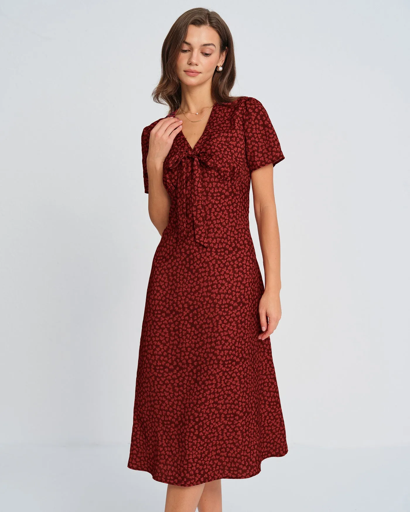 Red Floral Mermaid Midi Dress sold by rihoas product image thumbnail 3