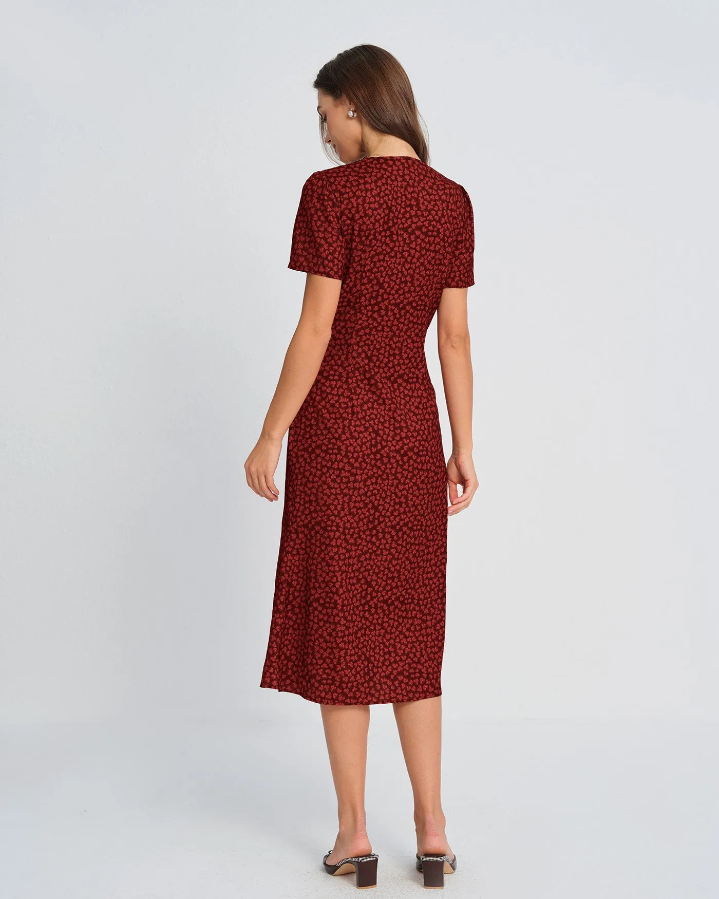 Red Floral Mermaid Midi Dress sold by rihoas product image thumbnail 4