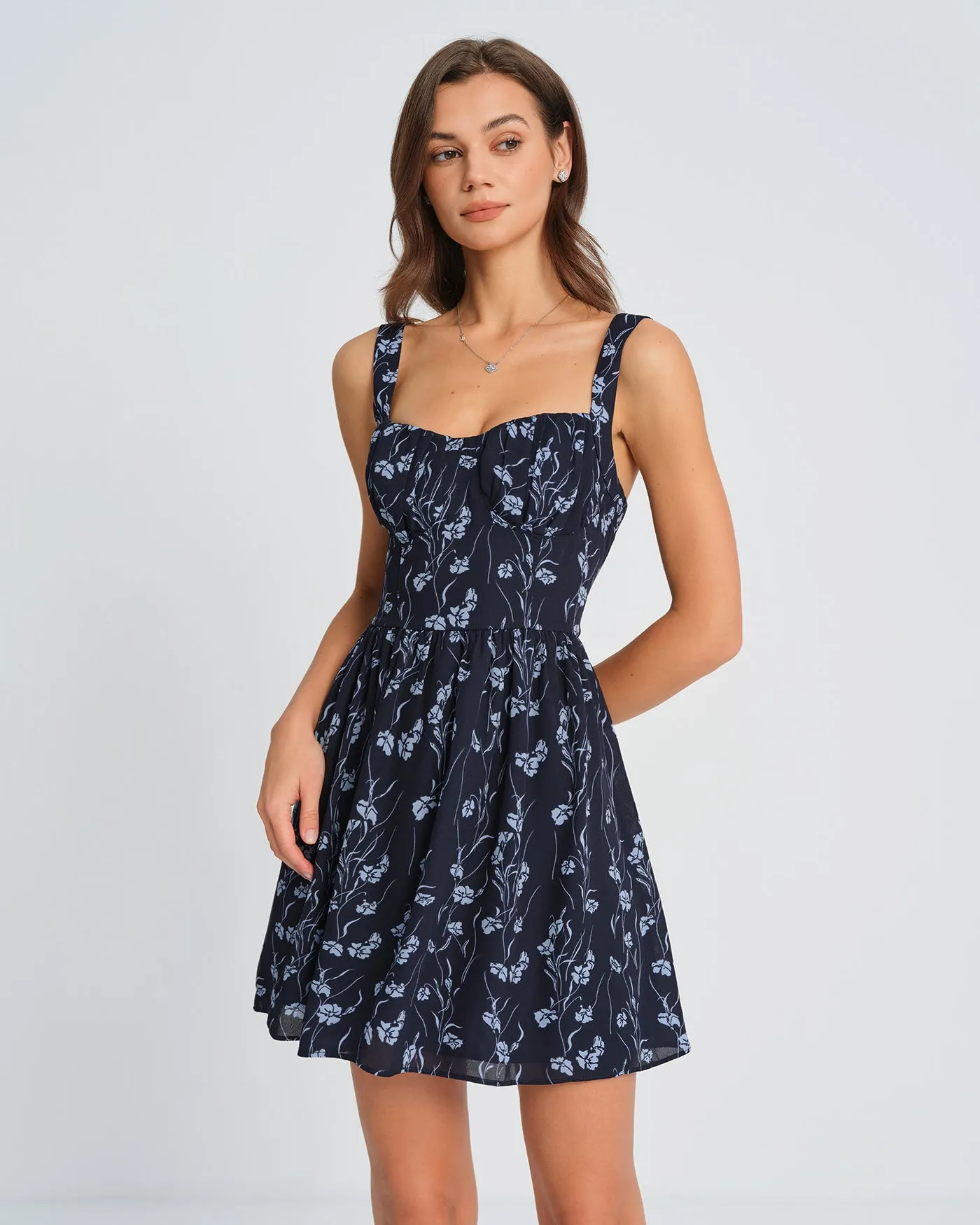 Navy Sweetheart Neck Floral Mini Dress sold by rihoas