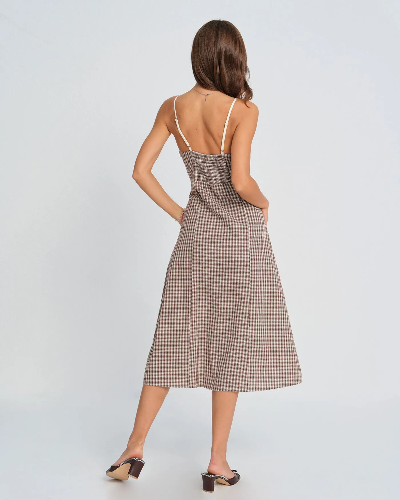 Coffee Plaid Slip Midi Dress sold by rihoas product image thumbnail 5
