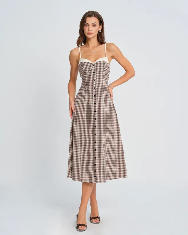 Coffee Plaid Slip Midi Dress sold by rihoas