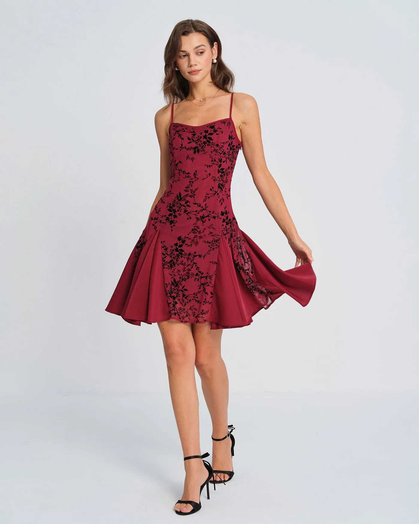 Wine Red Floral Mini Dress sold by rihoas product image thumbnail 5