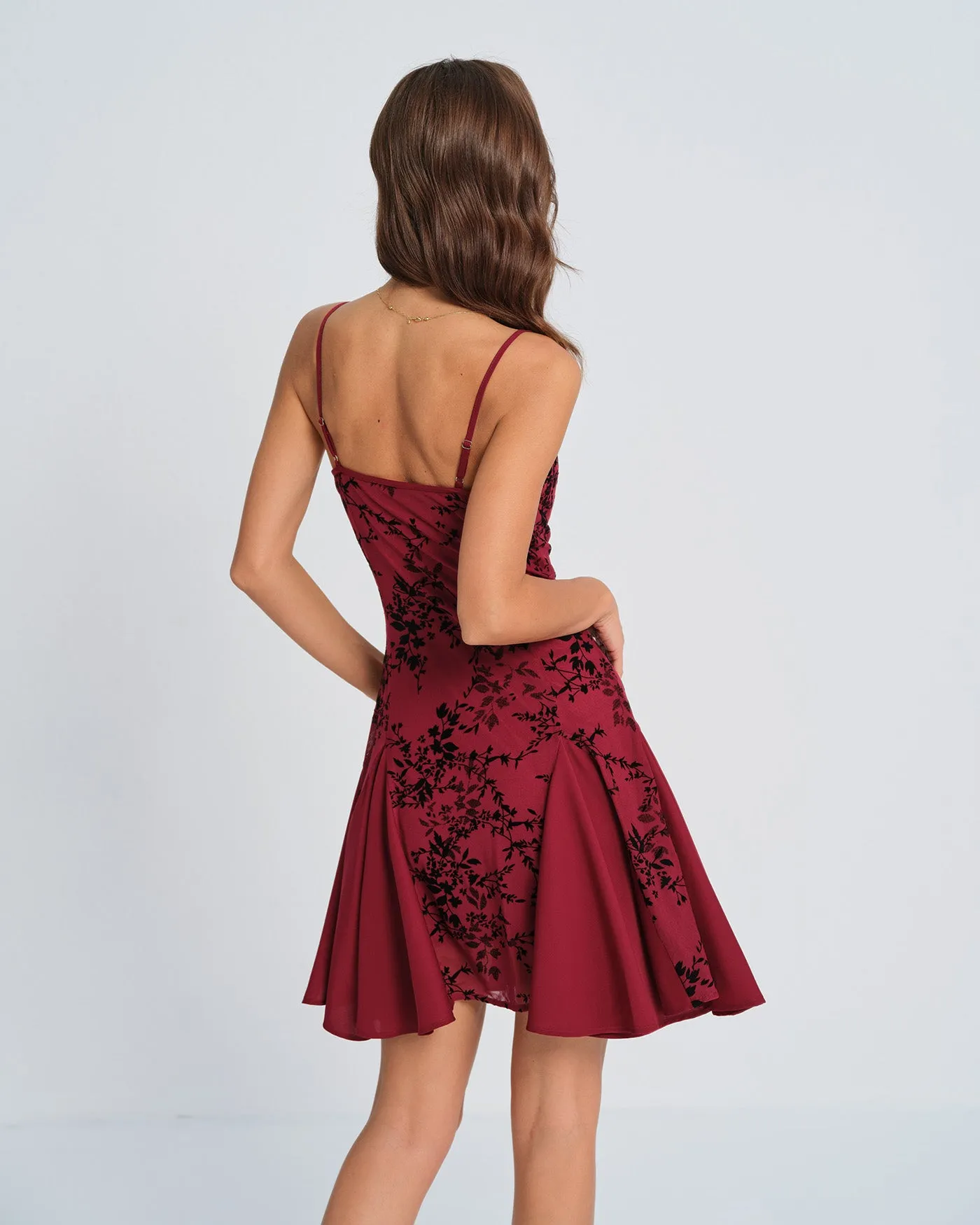 Wine Red Floral Mini Dress sold by rihoas product image thumbnail 3