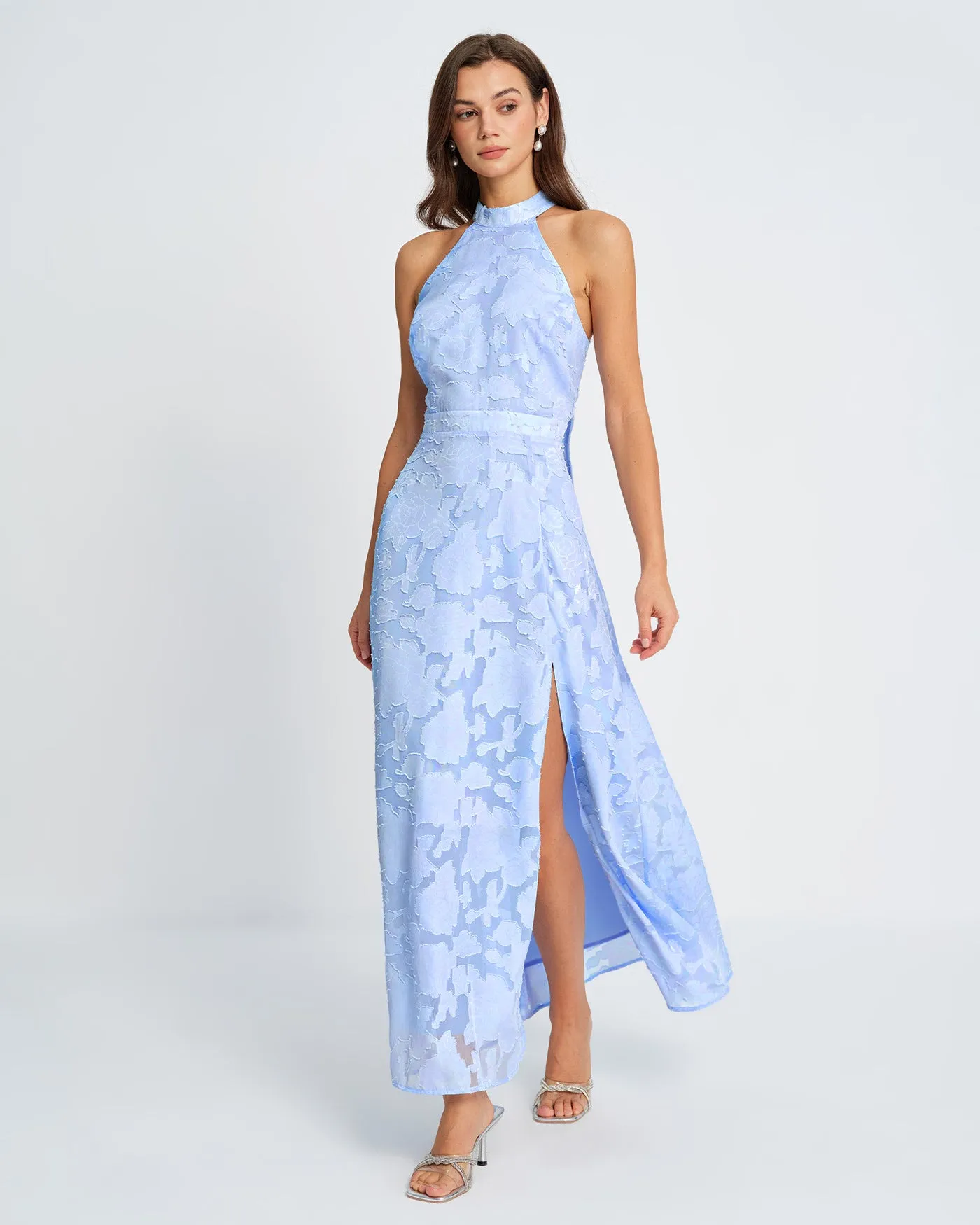 Blue Mock Neck Jacquard Maxi Dress sold by rihoas product image thumbnail 4