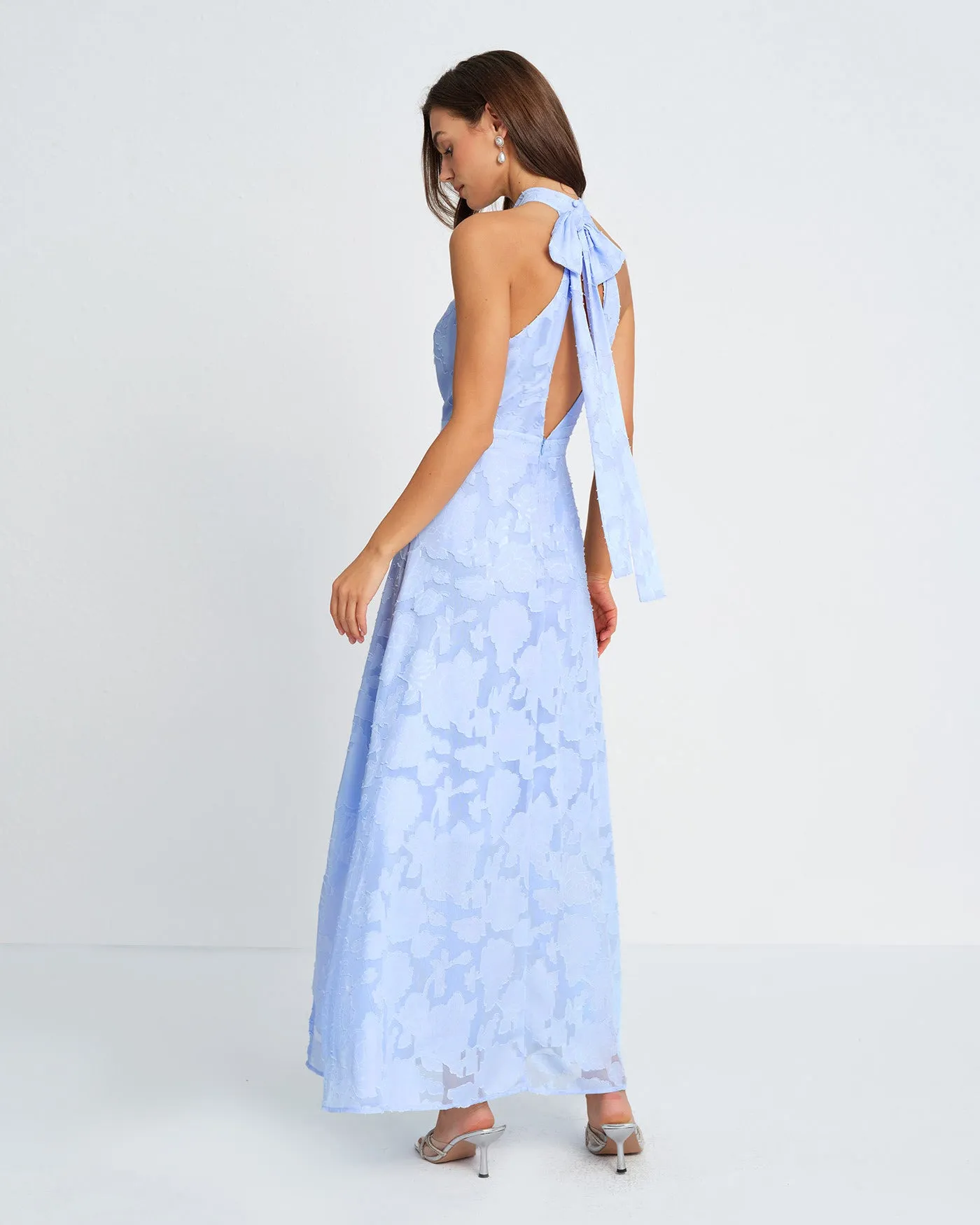 Blue Mock Neck Jacquard Maxi Dress sold by rihoas product image thumbnail 5