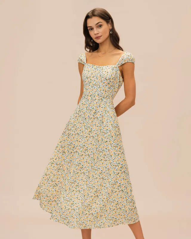 Yellow Floral Midi Dress sold by rihoas