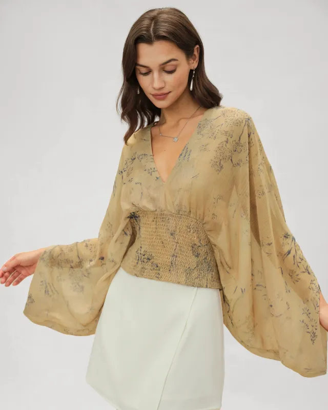 Yellow V Neck Floral Blouse sold by rihoas