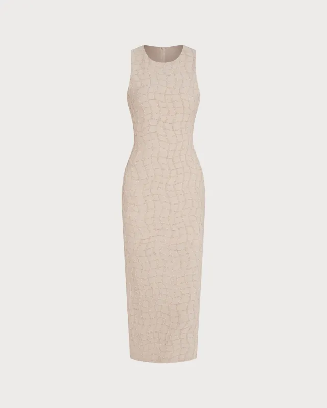 Beige Textured Midi Dress sold by rihoas