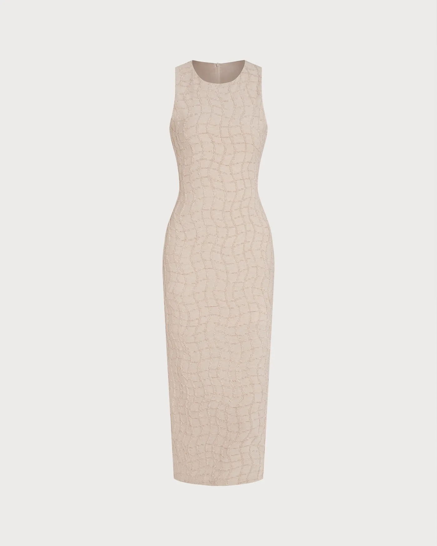 Beige Textured Midi Dress sold by rihoas