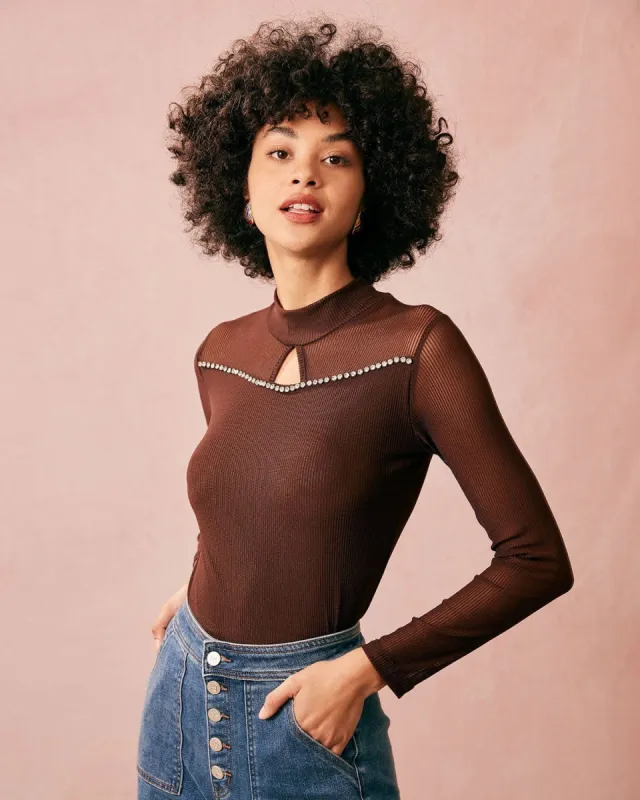 The Coffee Round Neck Cutout Ribbed Knit Top sold by rihoas