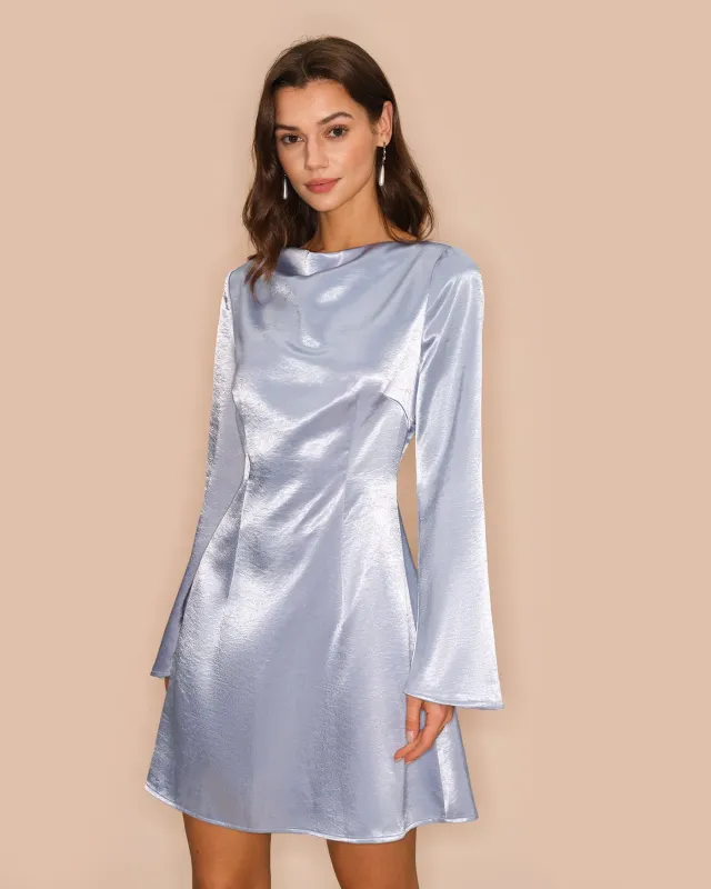 Blue Bell Sleeve Satin Mini Dress sold by rihoas