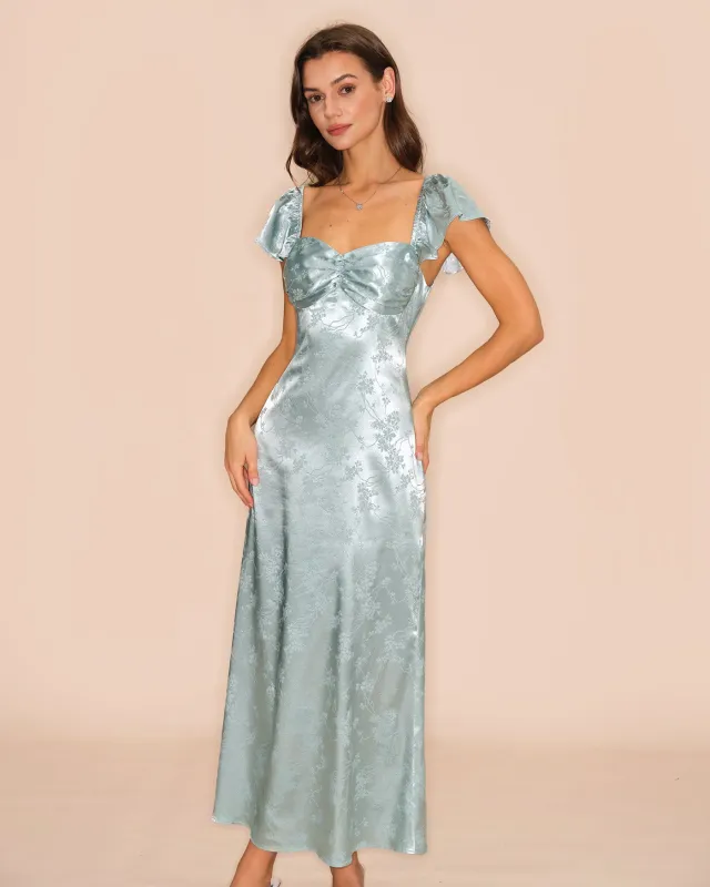 Green Sweetheart Neck Floral Maxi Dress sold by rihoas