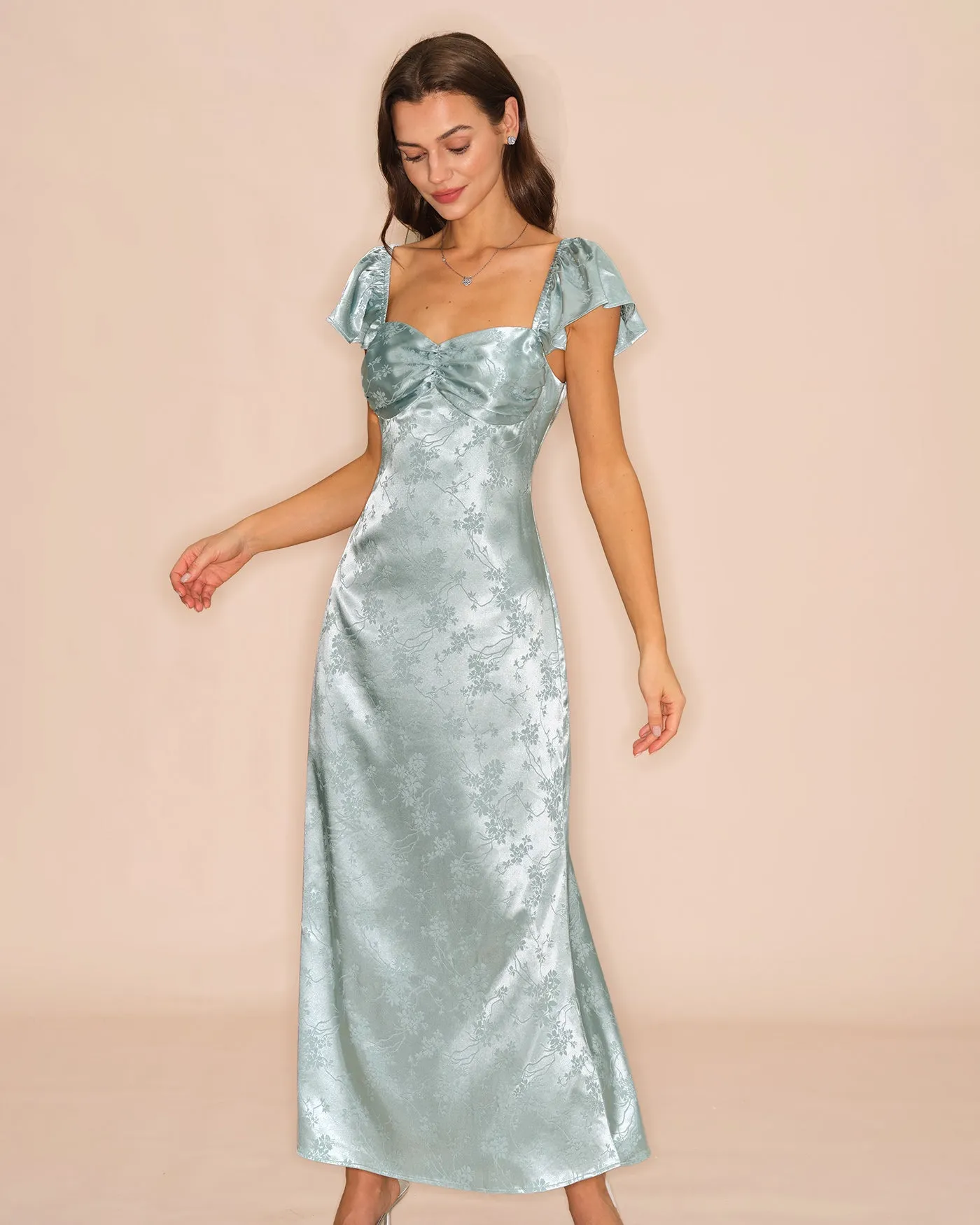 Green Sweetheart Neck Floral Maxi Dress sold by rihoas product image thumbnail 3