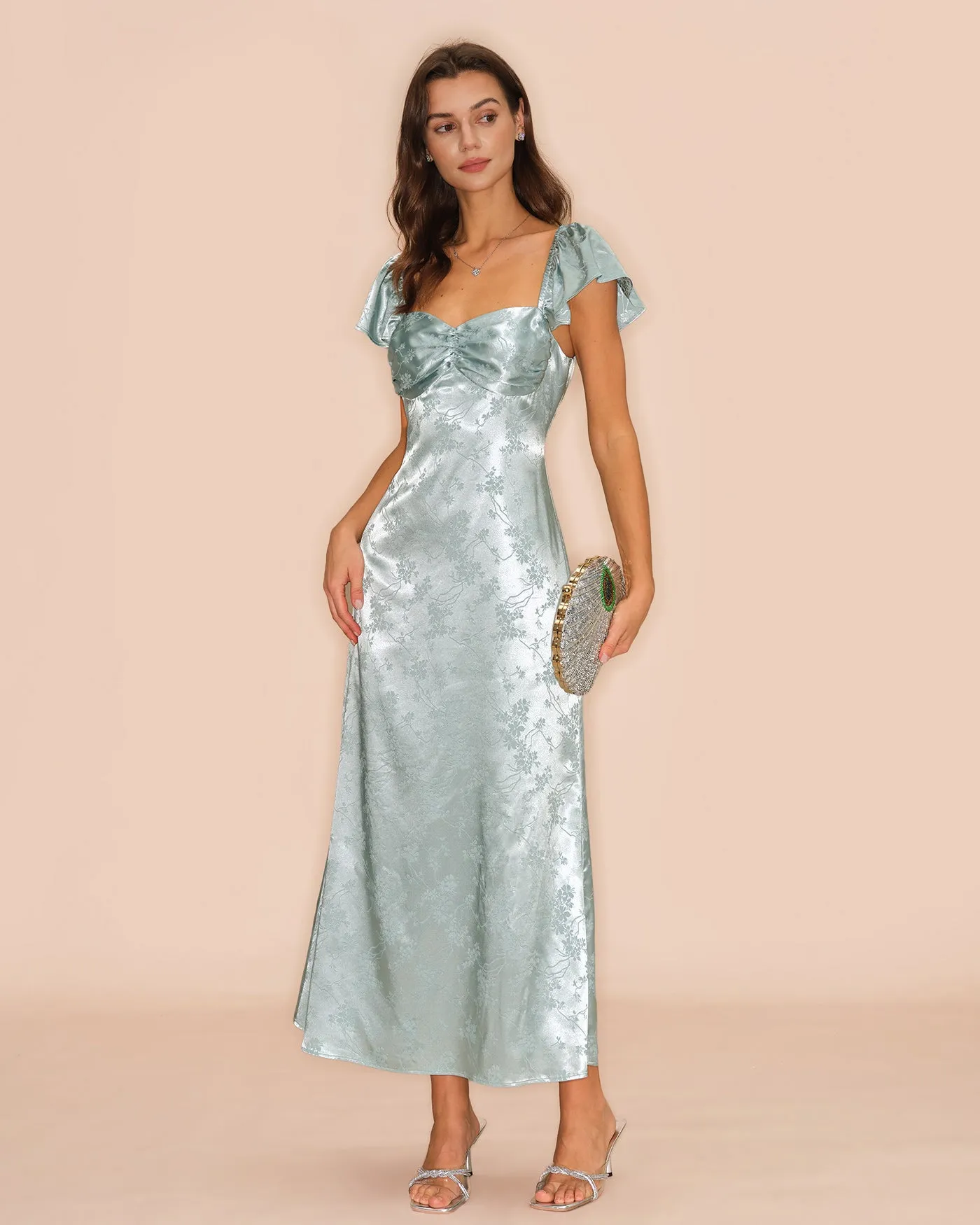 Green Sweetheart Neck Floral Maxi Dress sold by rihoas product image thumbnail 4