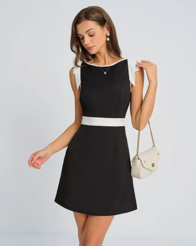 Black Contrasting Bowknot Mini Dress sold by rihoas