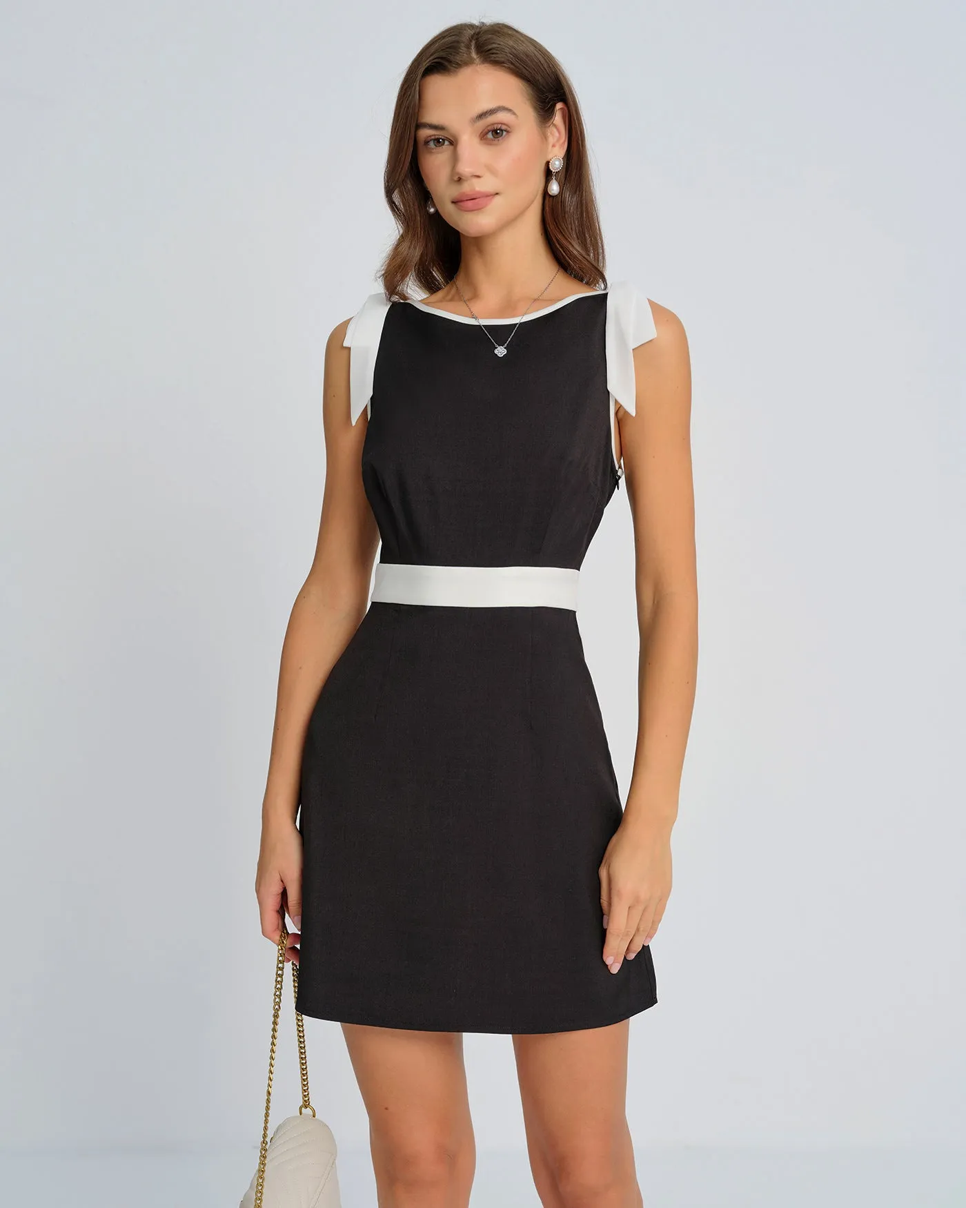 Black Contrasting Bowknot Mini Dress sold by rihoas product image thumbnail 2