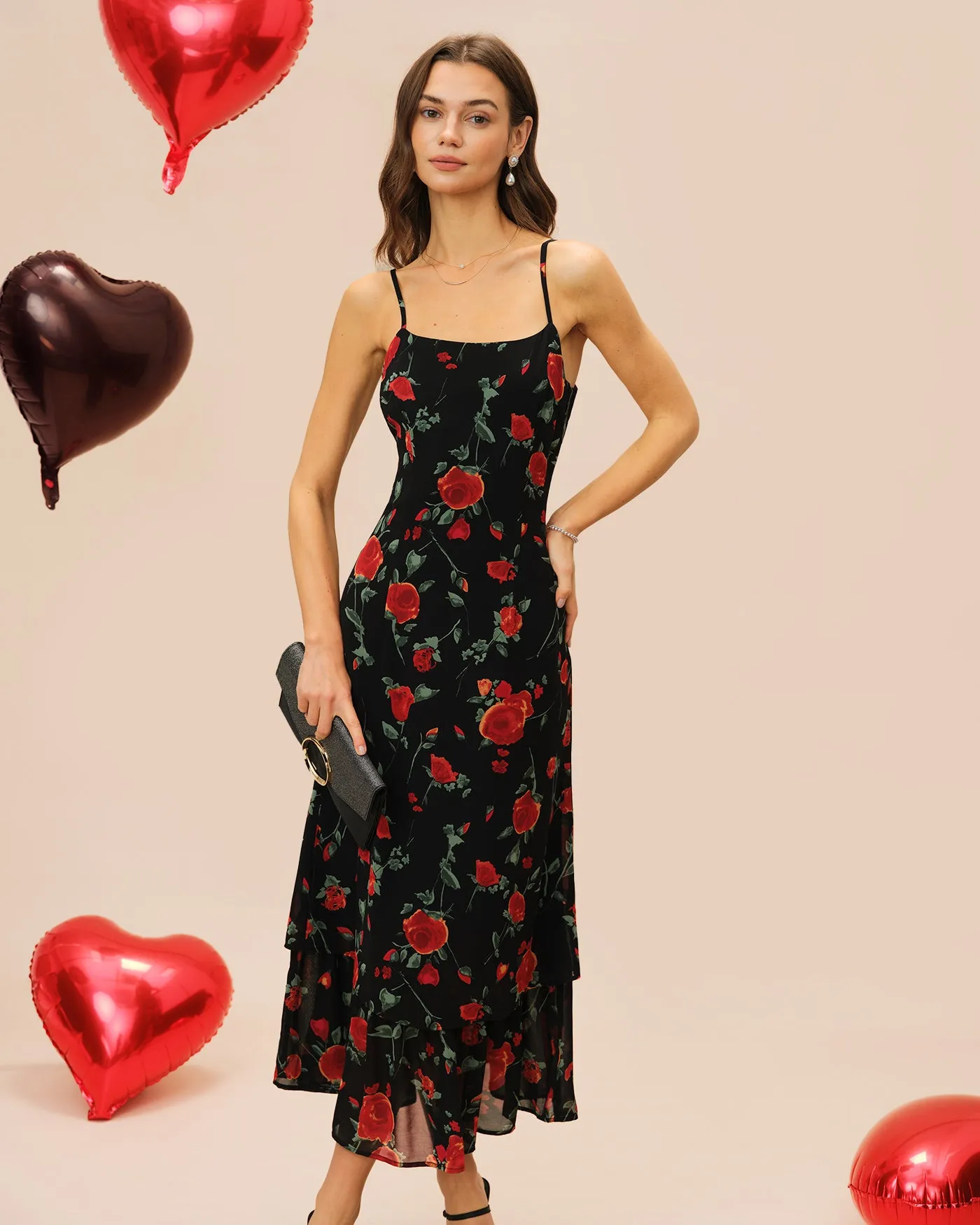 Black Floral Slip Chiffon Maxi Dress sold by rihoas product image thumbnail 3