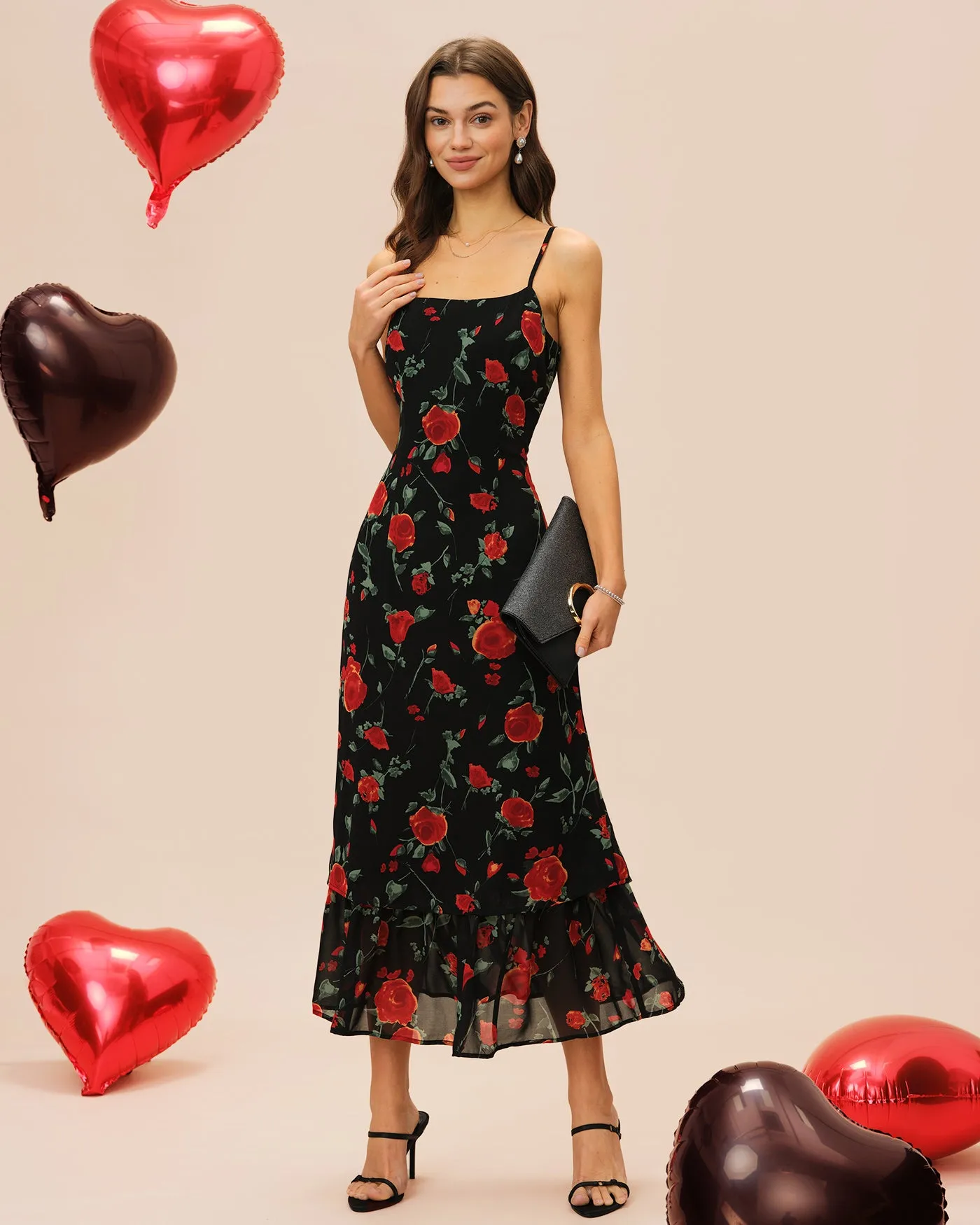 Black Floral Slip Chiffon Maxi Dress sold by rihoas