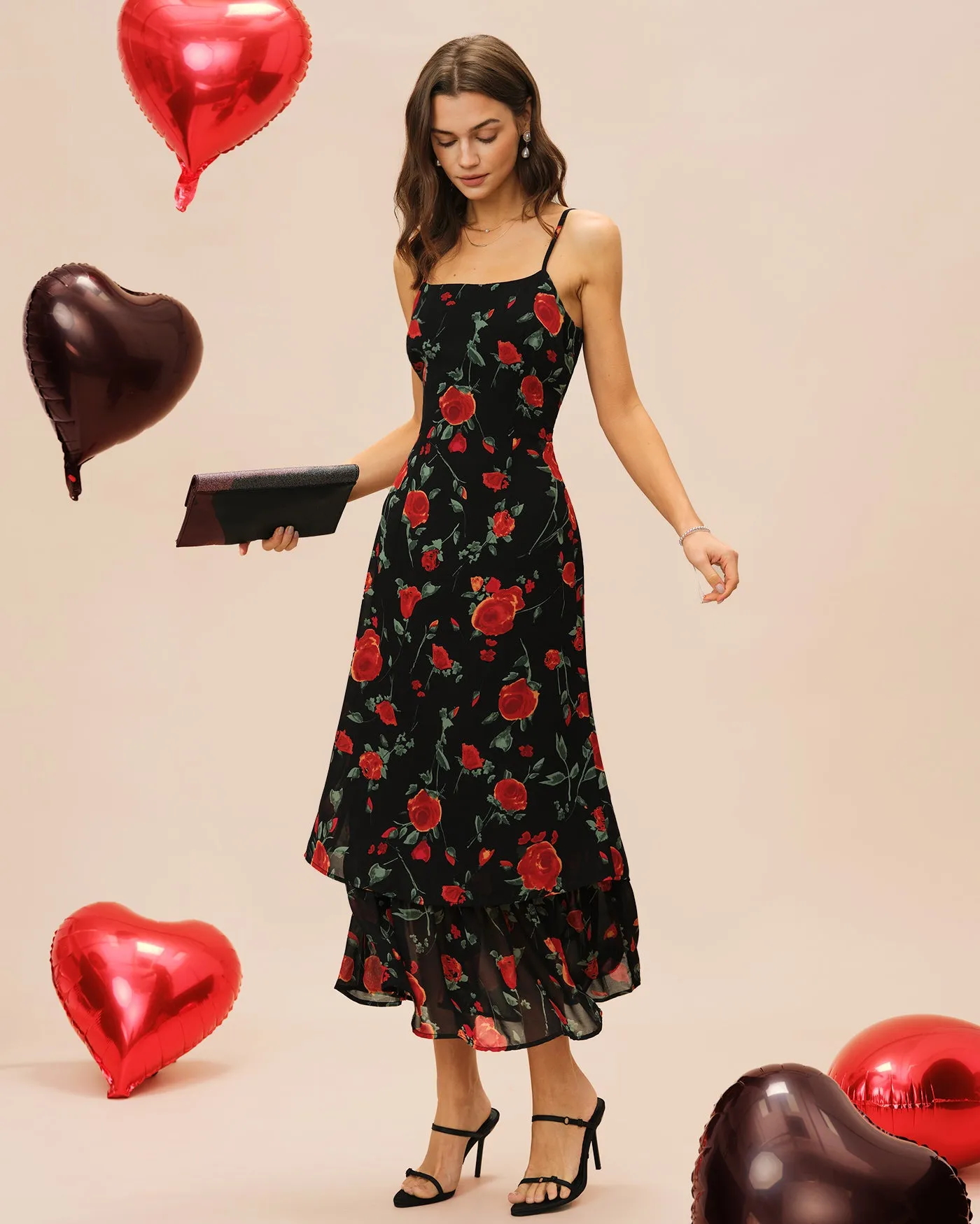 Black Floral Slip Chiffon Maxi Dress sold by rihoas product image thumbnail 4