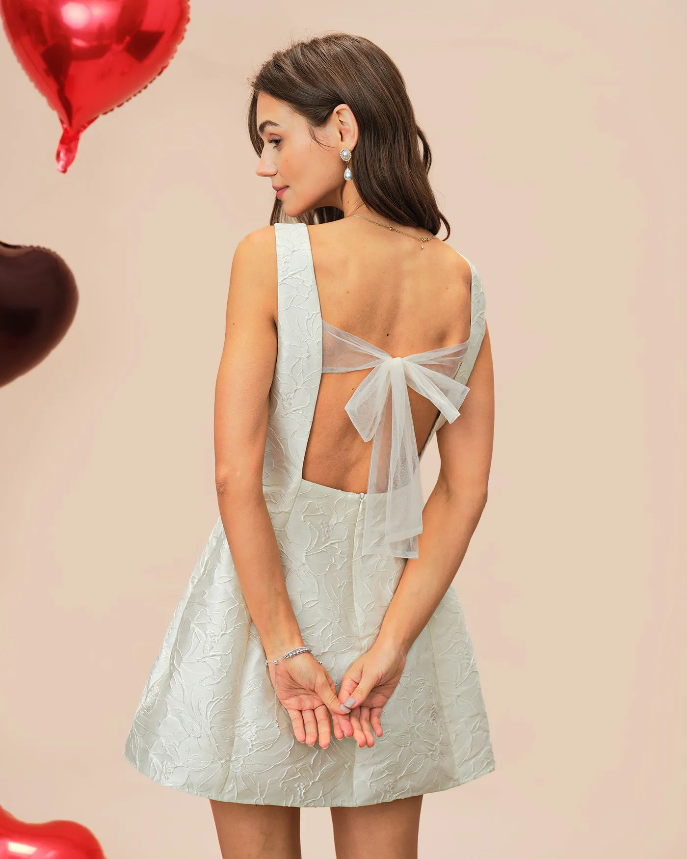 White Jacquard Mini Dress sold by rihoas product image thumbnail 3