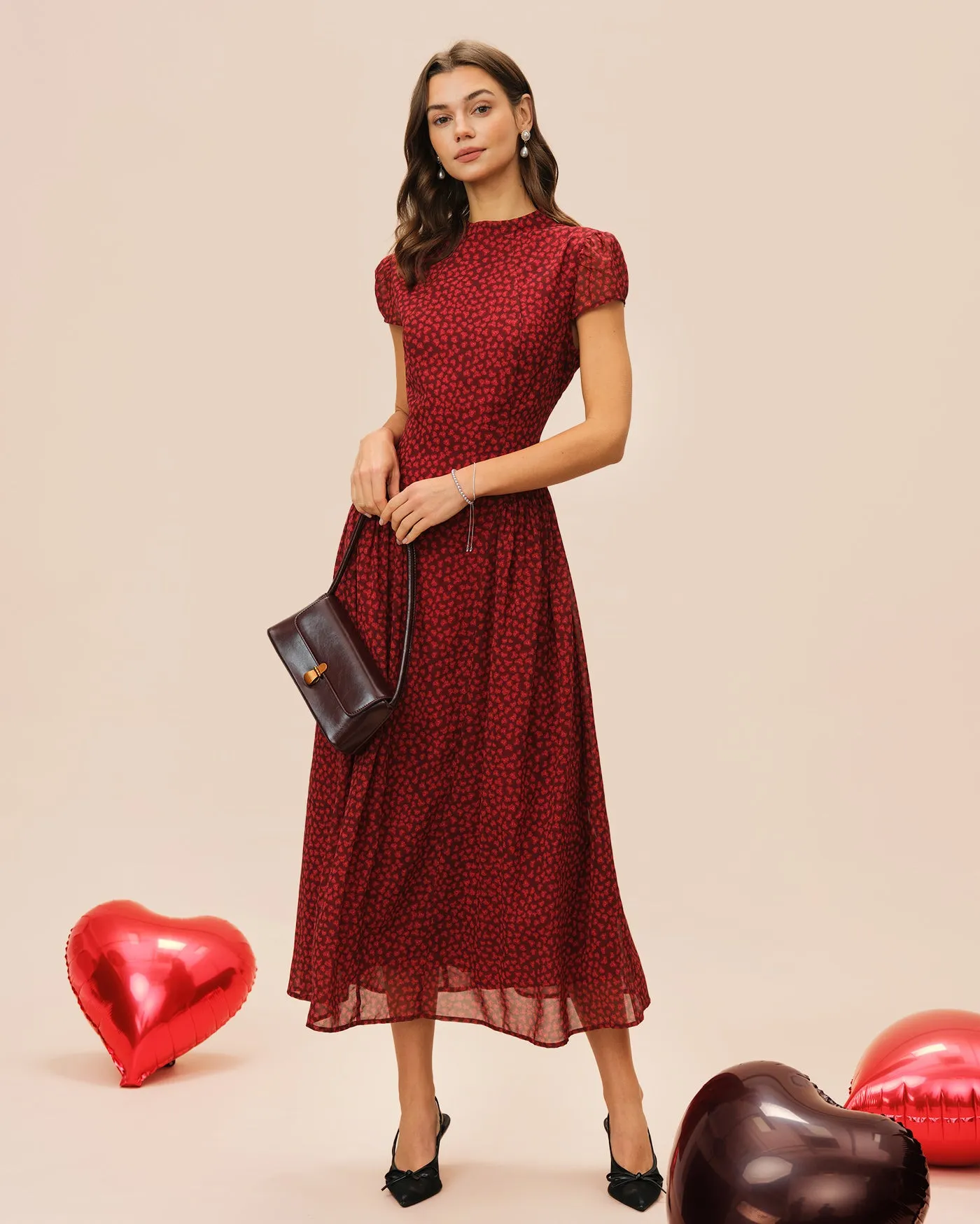 Red Cap Sleeve Floral Maxi Dress sold by rihoas