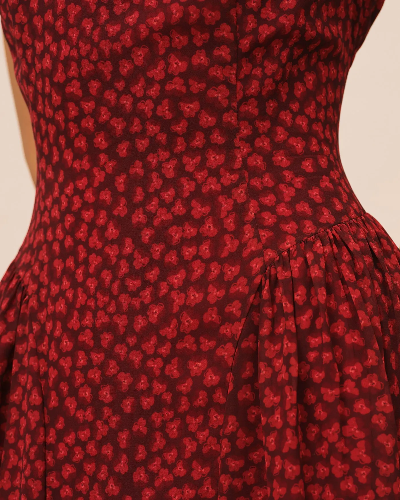 Red Cap Sleeve Floral Maxi Dress sold by rihoas product image thumbnail 2