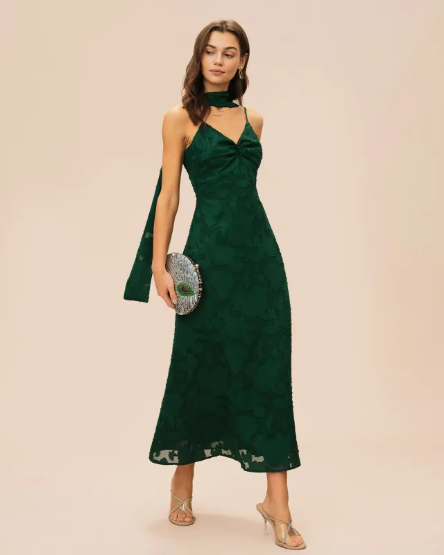 Green Jacquard Slip Maxi Dress made by rihoas