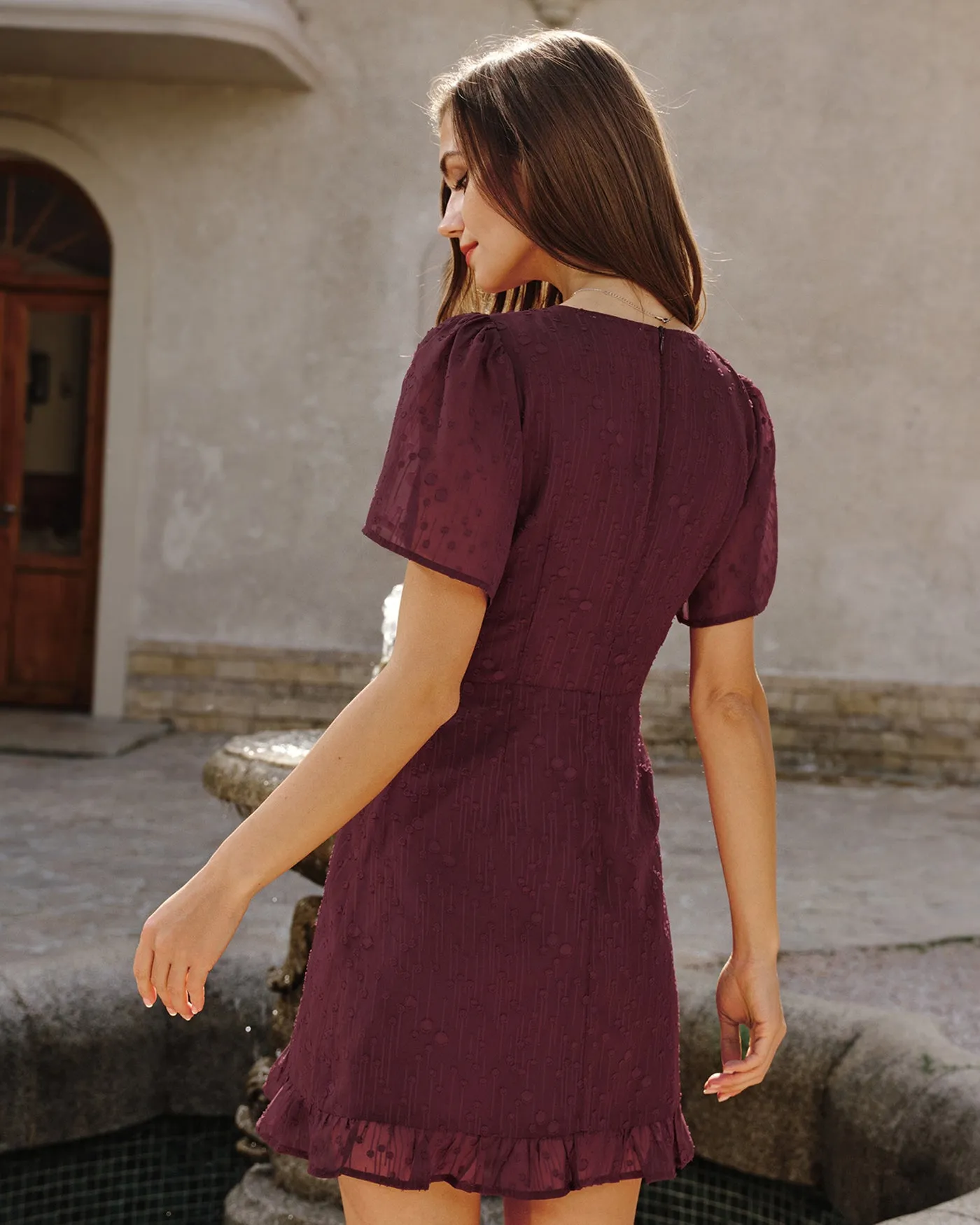 Wine Red Polka Dot Mini Dress sold by rihoas product image thumbnail 3