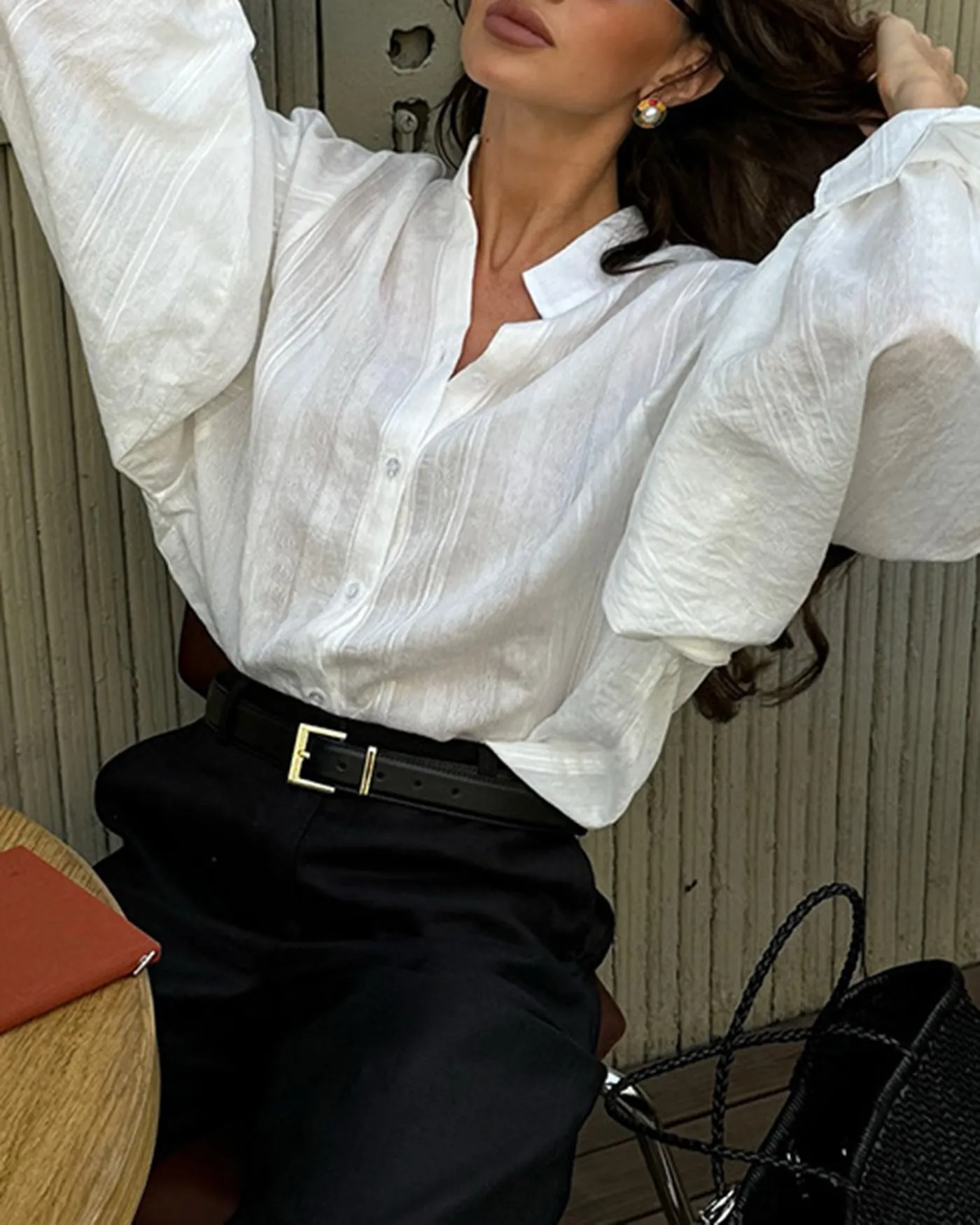 White Poet Sleeve Collar Shirt sold by rihoas product image thumbnail 4